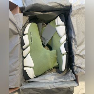 Light khaki/olive, white and black sock sneaker. Brand new with tags.